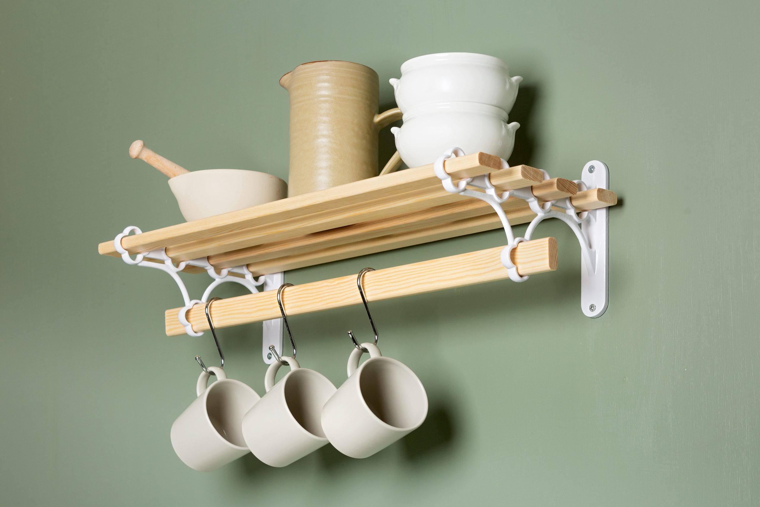 Kitchen Shelf Pan Rack - 0.6m, 8 Wooden Laths & SOLID CAST IRON Shelf  Brackets